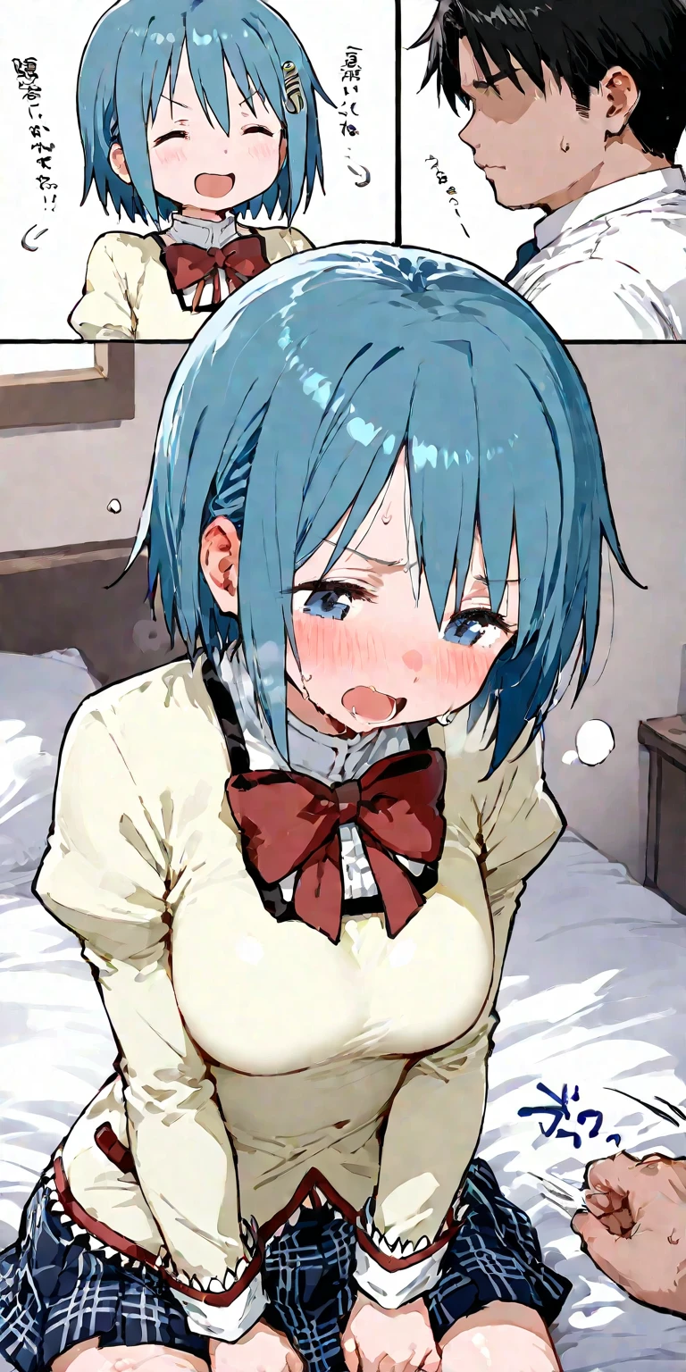score_9, score_8_up, score_7_up, source_アニメ, masterpiece, rating_safe, 1girl, 独奏, (hinata), one side up, blue dress, white sailor collar, white long sleeves, red bow, blush, indoors, looking at viewer, full body, leaning forward, skirt open、Cute pose、blush、Watery eye、???、????????、vaginal penis, missionary, saliva trail, (??????), Drooling pulls a thread、(????? overflowing)、??? String、A lot of semen、Wet、Anime H、Anime Images, (Violent ????)、Trembling、1boy, ??????????? with a man, Insert the big ?????、((uterus at viewer penis inserted into pussy from cross section looking through))