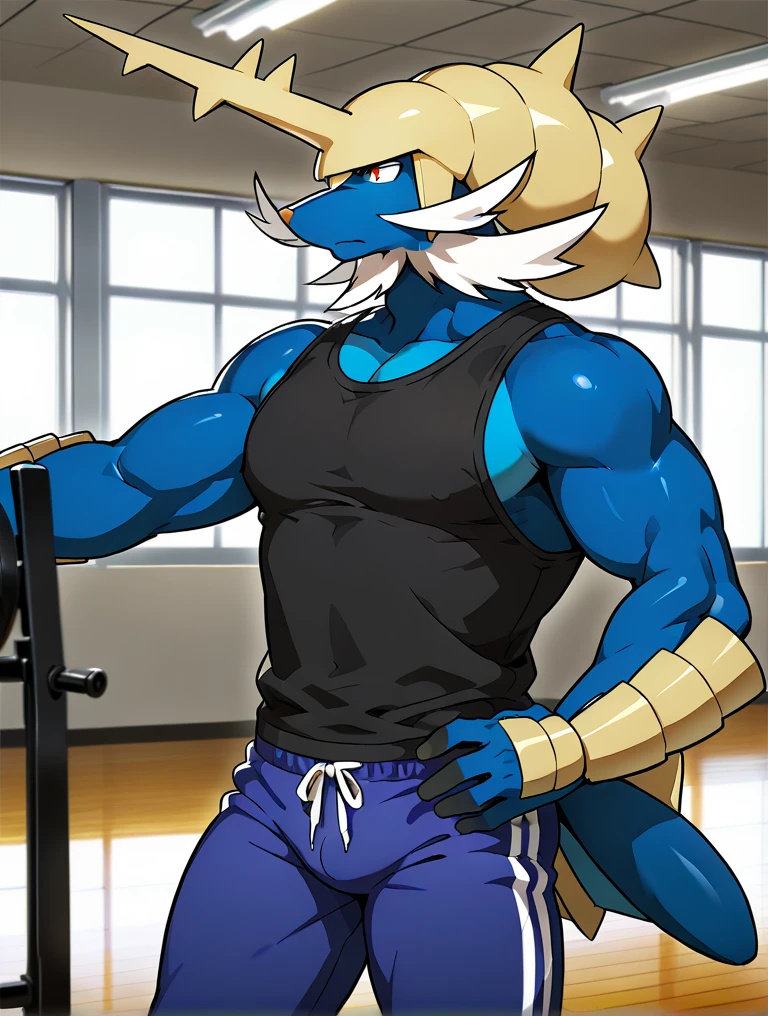 male, anthro, kemono, samurott, tail, detailed eyes, topless male, large pecs, muscular, big black nipples, fundoshi, bulge