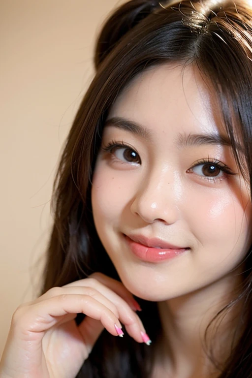 xxmixgirl, (photo: 1.3) af (real: 1.3), East Asian woman, soft light, clear face, front, ((white T-shirt)), cheerful, warm light, ((off-white gradient background)), ( (monochrome background)), ((grey wall background)) avatar, (long hair), beautiful and young, fashionable hairstyle, ((close-up))