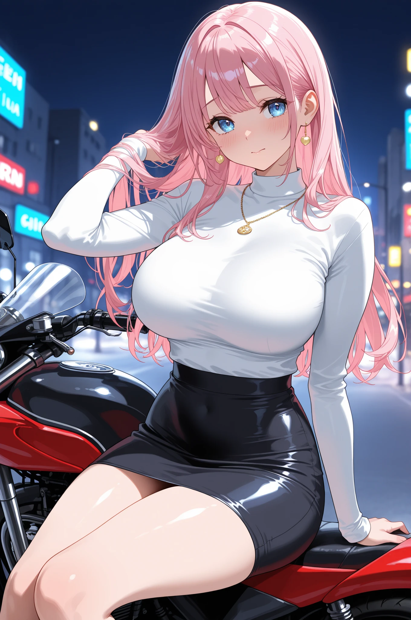 masterpiece, best quality, very aesthetic, absurdres, 1girl, mature_lady, ,Neon pink hairside braid,gothic lolita,,in recreational machine hall,blur background,background defocus