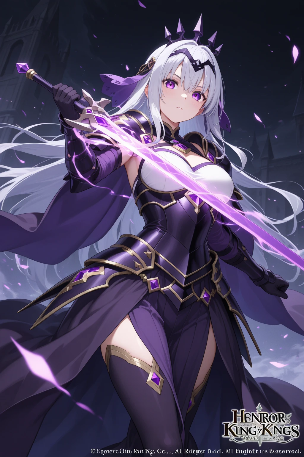 Anime girl with gray hair and purple eyes,whaite hair,Silvery hair,Woman with purple eyes,The halo,blacksilk,Lace,High Root,Kamimei,high qulity