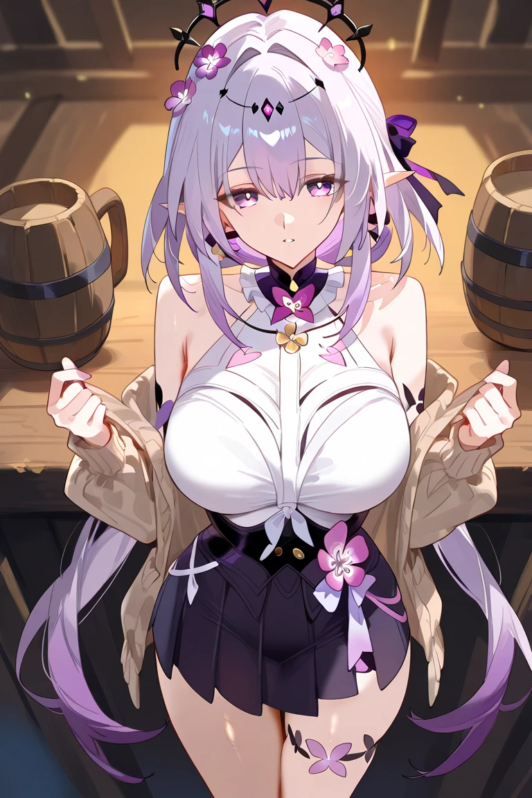 ((masterpiece)), ((Best quality)), (high resolution), (illustration), (an extremely delicate and beautiful), (ultra detailed beautiful face and eyes), nsfw, 1girl, leaning forward, YukineChris, long hair, purple eyes, twintails, low twintails, ahoge, large breasts, satin playboy bunny, fishnet pantyhose, red a bow tie, volumetric lightning, detailed skin texture, detailed, volumetric shadow, anime screencap,Highest quality, Sorceress, ancient babylonian nobility, ((tan skin:1.2)), (brown skin color),Long hair, twin braids, hair ornament, wine colored hair, smile, Below average size breasts, bare shoulders, (underboob:0Nudes、Large guns、Dual pistols 8K, masterpiece, Best_quality, high_resolution, ultra_details, detailed, 1girl, 独奏, long_hair, book, holding, looking_at_viewer, upper_body, indoors, braid, blurry, bangs, shirt, white_hair, blurry_background, Blue_eyes, collared_shirt, closed_mouth, ribbon, long_sleeves, church, hair_ribbon, hair_between_eyes, stained_Glass, Blue_ribbon, sidelocks, depth_of_field, light_particles, window, french_braid, Alphonse Mucha Style, sharp focus, perfect hands, perfect face, perfect eyes, perfect light, dynamic light, natural light, Masterpiece, Best quality,