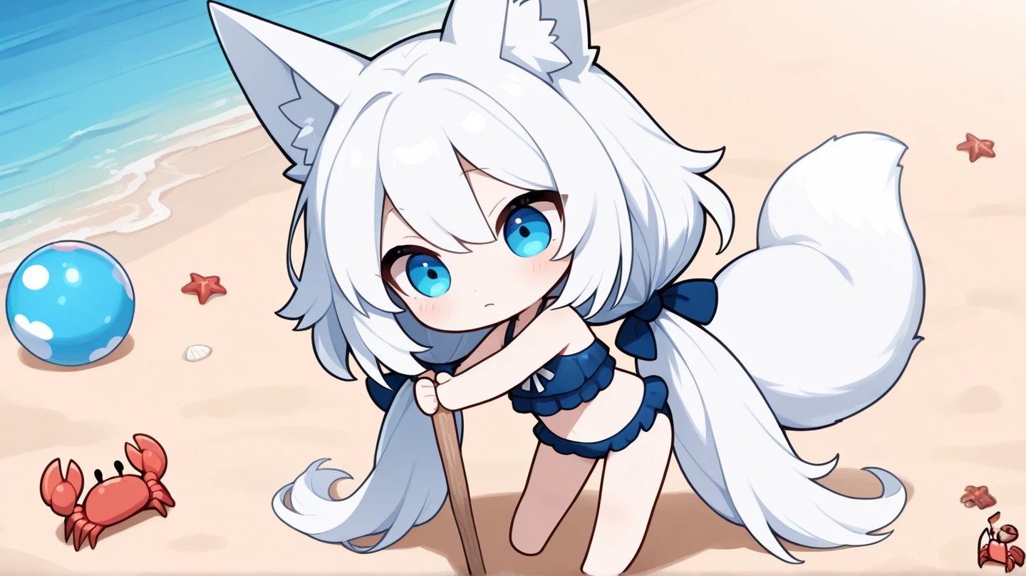 kawaii pose, large breasts,
outdoors, school swimsuit, furry female, furry, beach, animal ears, hands on hips, blue eyes, long hair, solo, blue hair, ocean, animal ear fluff, cloud, thighs, sky, smile, day, full body, water, :3, ahoge, tail, legs, belly, barefoot, standing, looking at viewer,