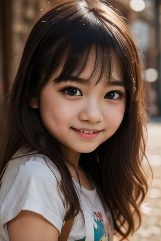 (Highest quality,masterpiece:1.3,Ultra-high resolution),(Very detailed、Caustics) (Realistic:1.4, RAW shooting、)Ultra-Realistic Capture、Very detailed、Natural skin texture、masterpiece、nude、Adorable expression、Expressions of happiness、height: 140cm、Baby Face、Pure、Amazingly cute、Twin tail hairstyle、Curly Hair、Black Hair、Large Breasts、Shining thighs、Shining ass、Shooting on the main street of a tourist spot、Summer early morning、Background details、smile、An inviting gaze、(Anatomically correct)、Cowboy Shot、Attention to detail、