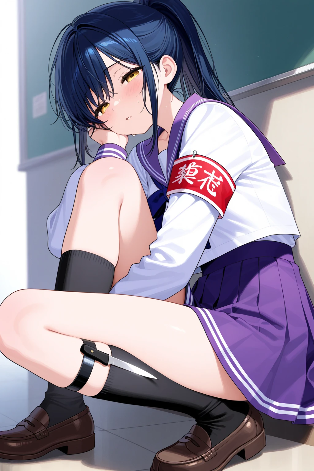 sex  vaginal, anime style, medium breasts, small ass, ai hoshino (oshi no ko), purple eyes,purple hair, upskirt, crop top, skirt, indoors, stage, laying, boy on top, missionary, side view