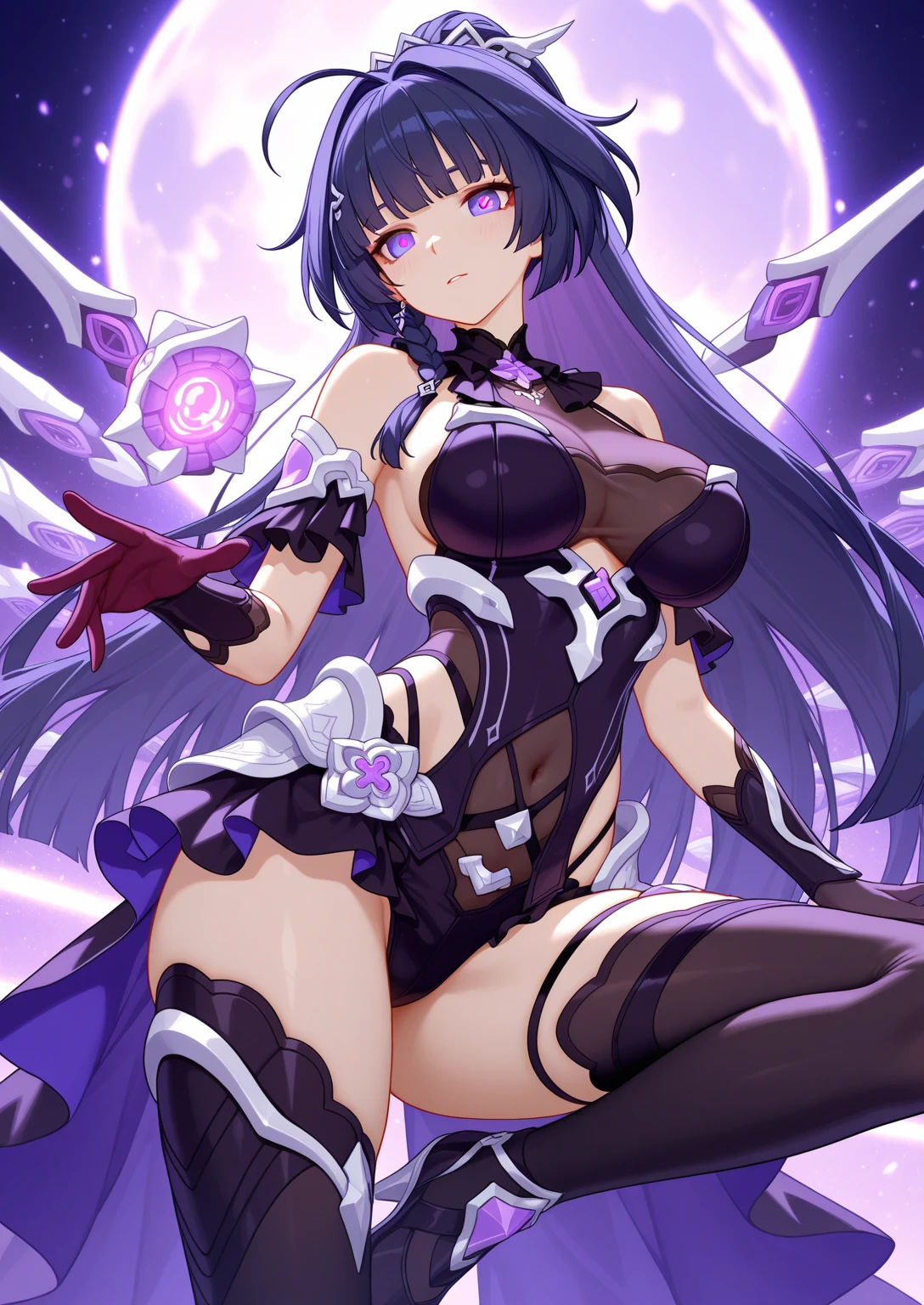 core_9、score_8_up、score_7_up、score_9、source_anime、OverallDetail、sea venom、zPDXL、zPDXLxxx、neo dark、body horror、BREAK、comics 、Purple bodyと長い髪の女性の姿, chest, look at viewer, bangs, black hair, navel, yellow eyes, arms, 分かれたlips, horn, pointed ears, covered nipples, lips, torn clothes, underboob, shine, shine目, skull, undead, Purple body, complex body、biomechanical breasts、highly detailed figure、Full body close-up shot、genocide、highly detailed figure、highly detailed face and body、full detailed body