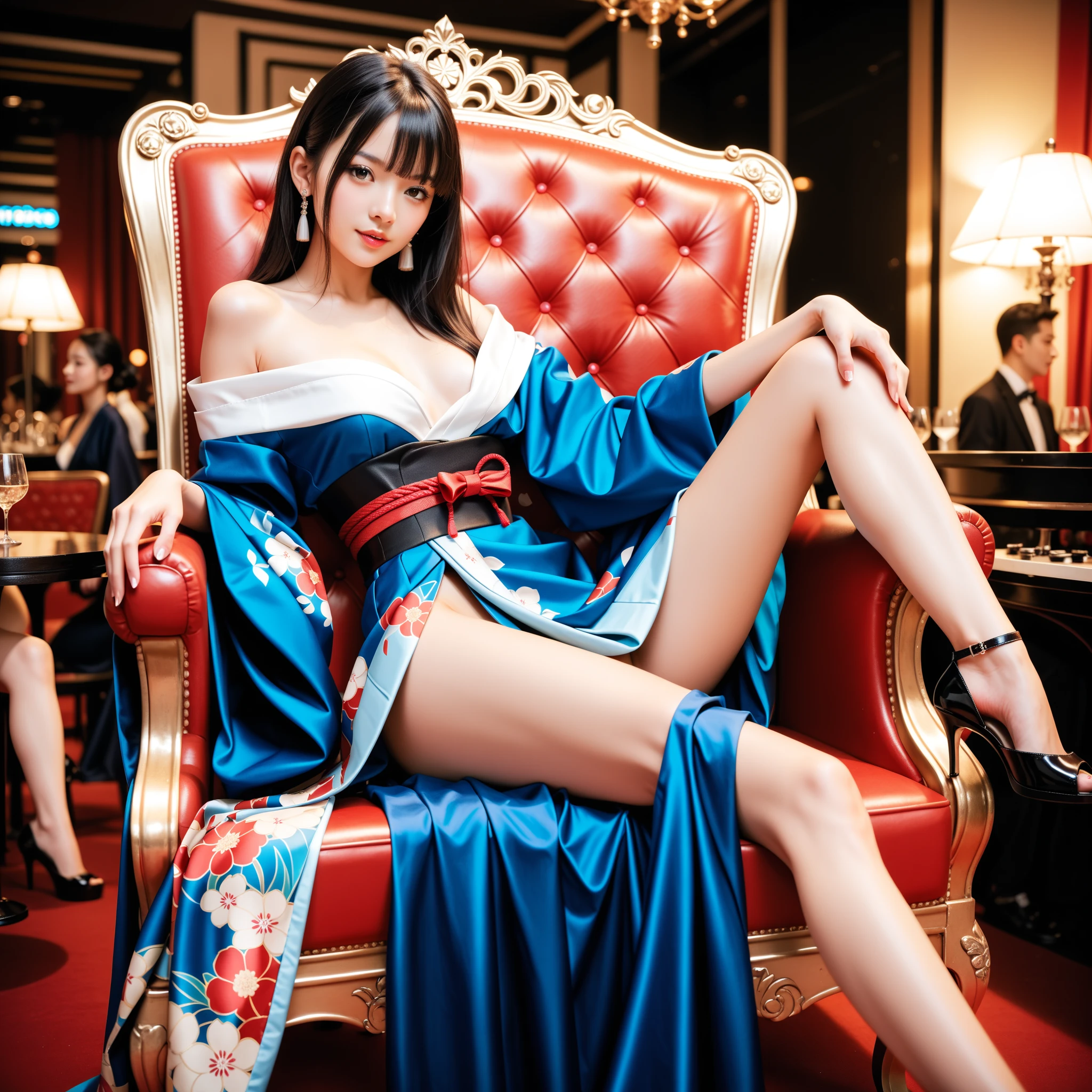 looking at viewer, (royal palace:1.1), (intricate red cloak with gold pattern:1.3), (ornate armor), (black lace lingerie), (candles), luxurious spa, marble,
<lora:javJuli_v11:0.85>