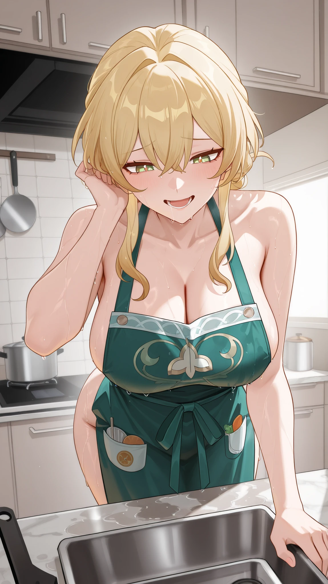 masterpiece, highest quality, Super detailed, figure, One girl, alone, View Viewer, shin Sato, Blonde Hair, Ahoge, Green Eyes, Short Twin Tails, indoor,
masterpiece, best quality, ultra-detailed, illustration, 1girl, 独奏, looking at viewer, sato shin, blonde hair, ahoge, green eyes, short twintails, indoors,
(((Naked with an apron)))、((Bust Focus))、((Big Breasts))、(Troubled face)、(Blushing)、(Sideensual pose)))