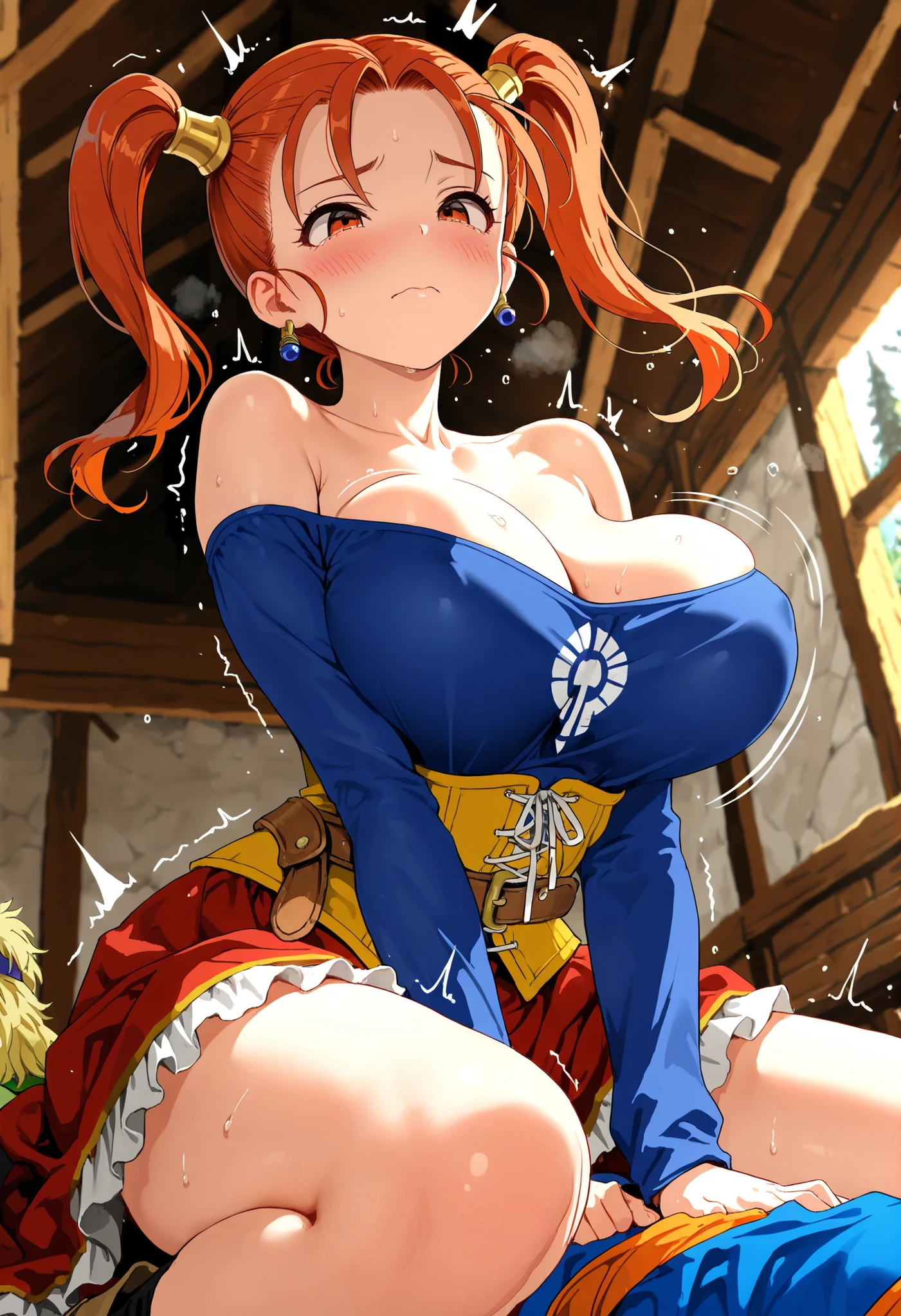 (masterpiece, Highest quality:1.2), alone, One girl, 、Kindergarteners、、6 years old、、の小さな体、Jessica, Close your eyes and scream, blush、Twin tails, Purple Shirt, Strapless Dress, corset, Earrings, belt,Red long skirt、 (Huge breasts:1.6)、Leg spread、Squatting with legs apart、Flashy lace white panties、Pussyが透ける、See-through panties、Thick white love juice、Drip a large amount of love juice、orgasm、Background grassland、Masturbation、masturbation behavior、Flip up your skirt、Pussy、clitoris、Very deep cleavage、Black tights、Urinating、incontinence、Peeing、Transparent clothes、Pee、Put your hands behind your back、Fall backwardassage the breasts、Sweat、Wet underwear、M字Leg spread、Pussyに指を入れる