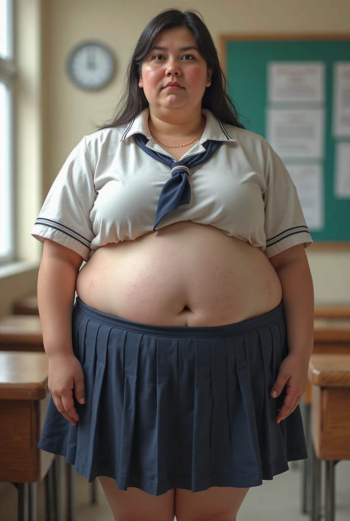 a 10 year old obese girl, chubby cheeks, round face, double chin, thick arms and legs, wearing a , standing in a school setting, realistic, detailed, highly detailed, intricate details, photorealistic, 8k, masterpiece, cinematic lighting, dramatic shadows, vibrant colors
