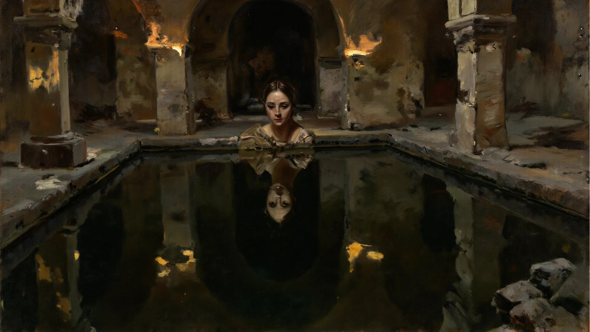 A painting by Caravaggio depicting a woman bathing





