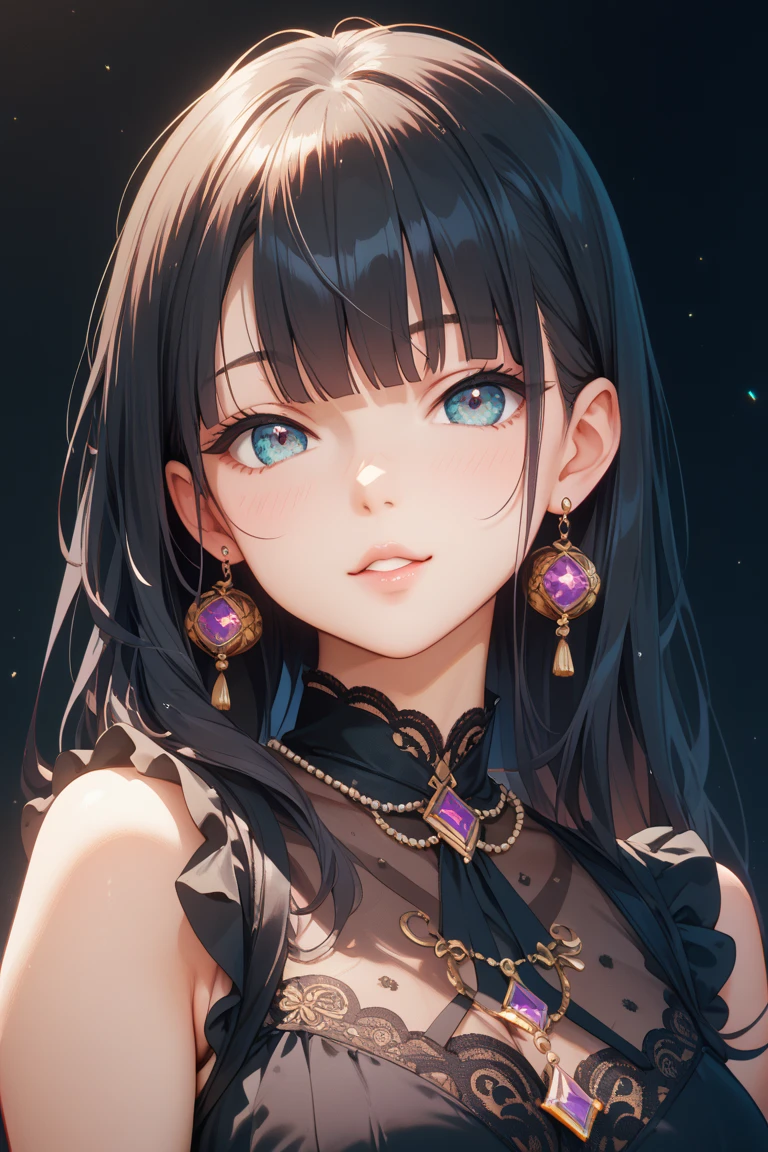 最high quality, masterpiece, High resolution, One girl, Porcelain Dress, hair accessory, necklace, jewelry, Beautiful Face, On the body, Tyndall effect, Realistic, Dark studio, Edge lighting, Two-tone lighting, (Skin with attention to detail: 1.2), 8k UHD, Digital SLR, Soft Light, high quality, Volumetric Light, Frank, photograph, High resolution, 4K, 8k, Background Blur,Beautiful big eyes、Charm、Luxury Dresses,high quality、Ultra delicate、8k