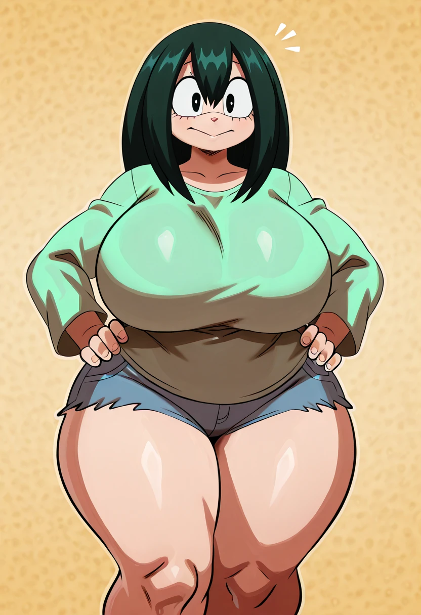 ,(masterpiece, best quality), asui_tsuyu, black eyes, hair rings, low-tied long hair, tongue, tongue out, naked, tight stockings, thigh high stockings, red and white stripe print tights, high heels, black heels, precise hands, long tongue,Curvy, thick, big breast, big ass, busty, voluptuous, big thighs, small waist, hourglass, bimbo, milf, large , large ass, sex,lesbian sex, standing on one leg,standing split,leg hold,leg lift