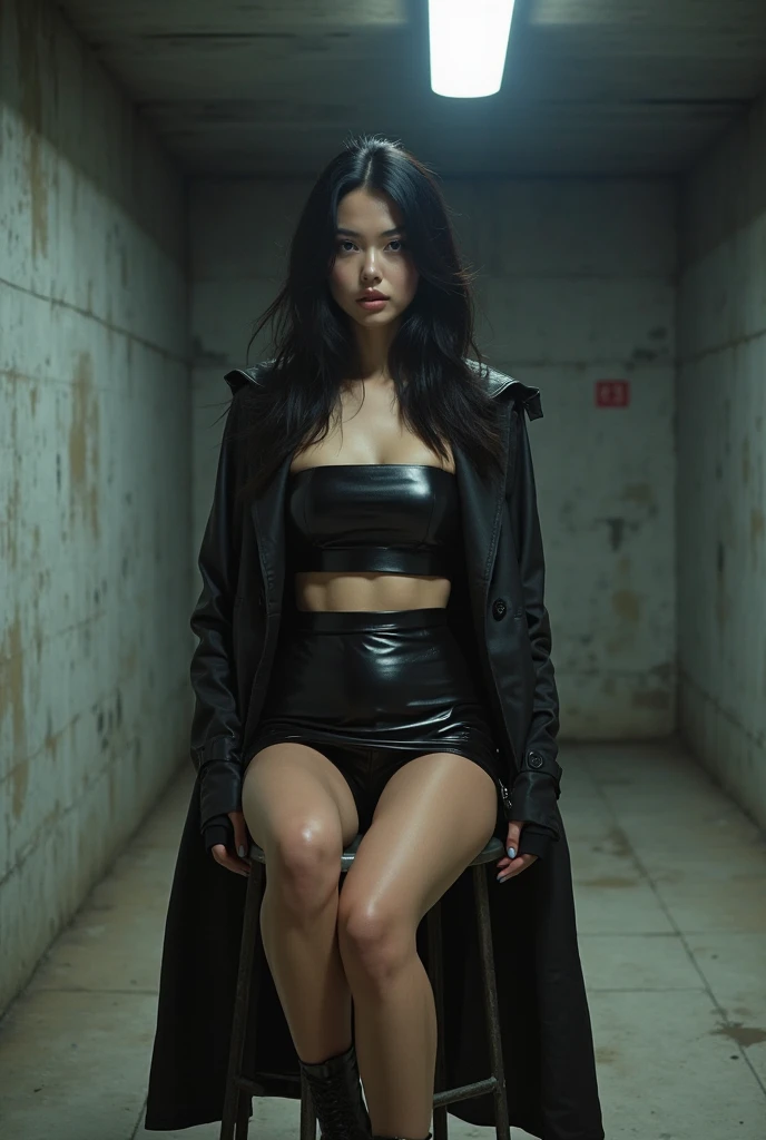 Best quality, masterpiece, ultra high res, (photorealistic:1.4), raw photo, 1girl, black hair, long hair, wet hair, wet body, see thru clothes, water drop on the skin, stand between archway, directed by shane mcmellen, in the style of neon-lit pop art, photo taken with ektachrome, distorted portraiture, surreal sculpture, gothic dark and moody tones, softbox lighting, instax film