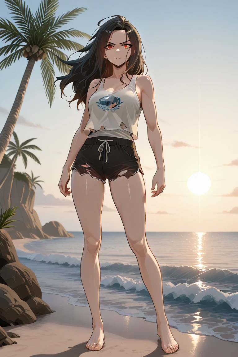 4k, masterpiece, high definition, black bikini, beach