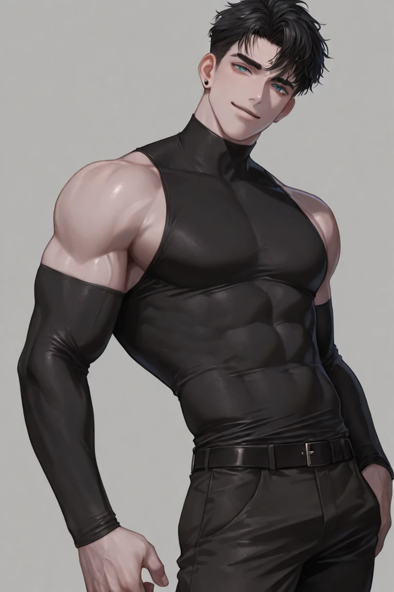 work of art, best qualityer, handsome and handsome boy, beautiful face and highly detailed eyes,highly detailed skin, male approximately 1,88 metro de altura, with short, curly black hair.
(1 young boy:1.4), standing alone, ass pov, shorth hair, eyes browns, Bblack hair, abdomen:0.8, brawny:0.7,
Male locker room, Attached to your waist, there is a black katana called Kuro Somuna, with an intricately detailed handle that exudes a subtle, shadowy glow.