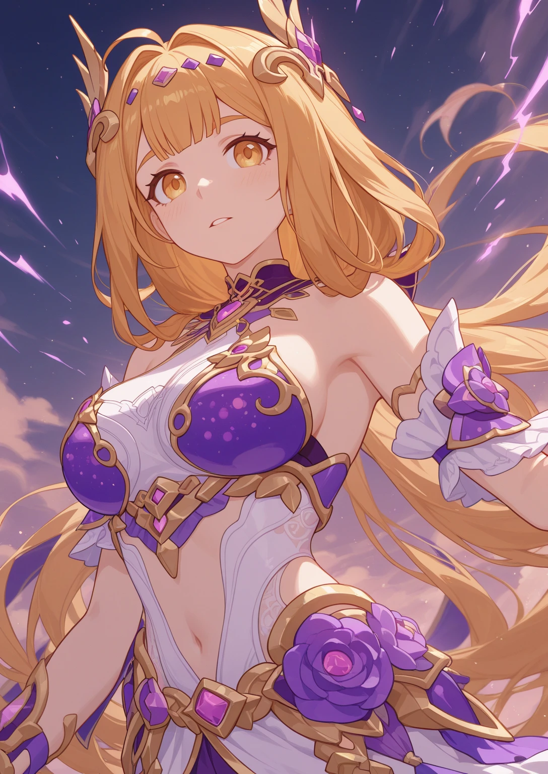 best quality, 32k, RAW photo, incredibly absurdres, extremely detailed, delicate texture, cherry blossoms at the top, orange lilies at the bottom, and a beautiful celestial maiden dance in the circular golden lattice in the center, pastel color