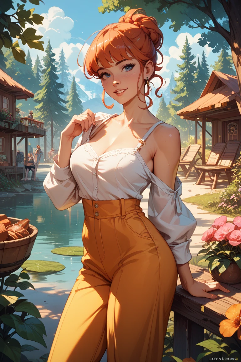 Abigail from stardew valley, Medium size breasts, curvy, thin waist, tight clothes