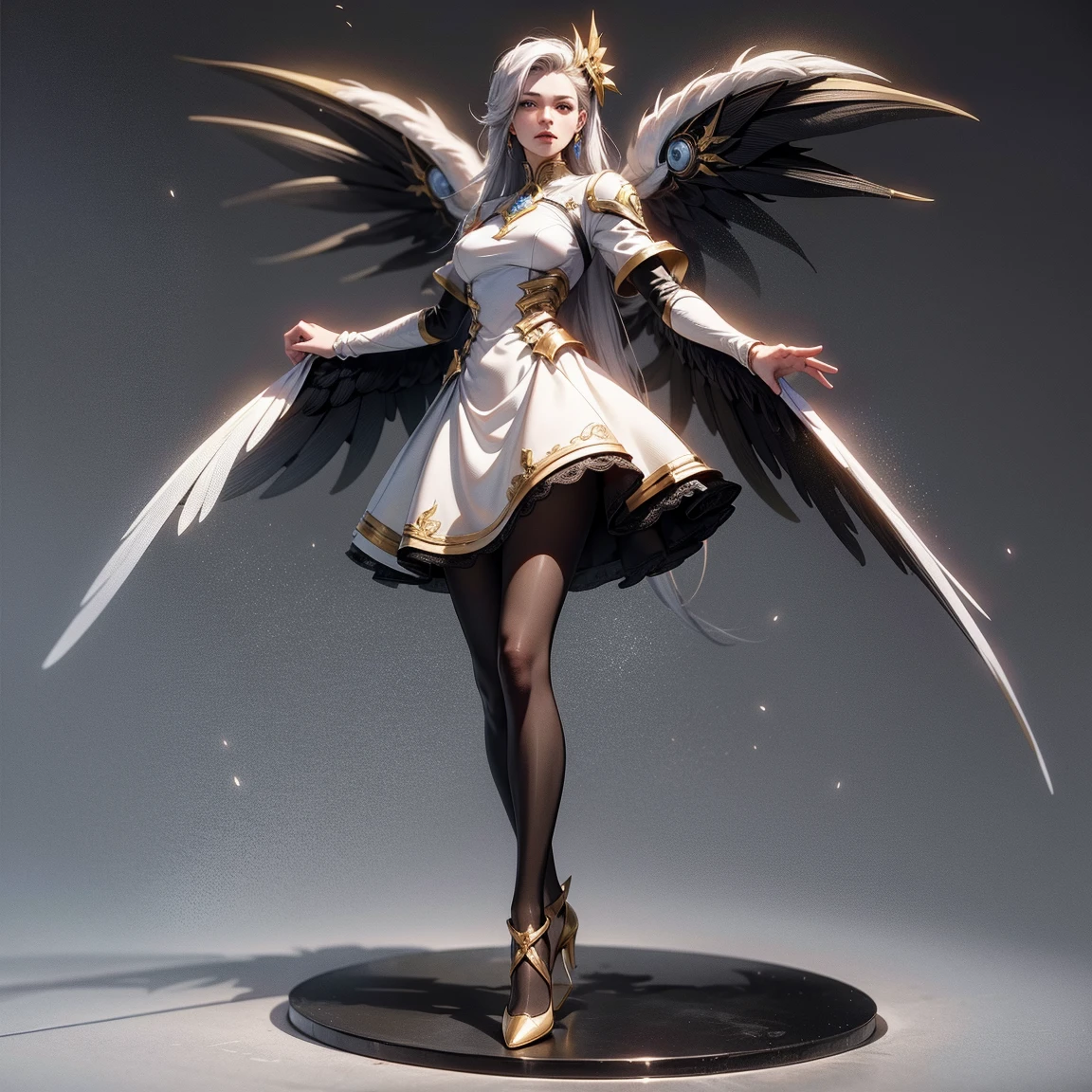 A young 15- yr old native japanese girl with lovely charminvg face,( skin texture masterpiece), (perfect full body detailed anatomy), (Super detailed), (meditating ), (glowing bright eyes))((very short wavy crystals hair))，Wearing transparent costume of an angel，illuminating different lights covers the sorrounding, holding bow and arrow, atmosphere Has beautiful large white wings, The character solemnly praying 