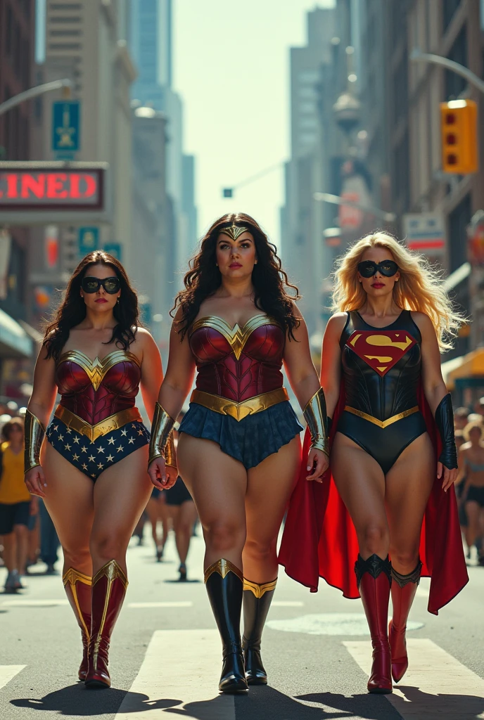 nsfw
3superheroines
3 beautiful sexy cosplay models wearing barely-there bondage-harness micro-cameltoe-bikini-costumes and heels standing side by side, full body view
wonder woman
supergirl
powergirl
supergirl should be the youngest, barely 18 insecure shy introverted wearing intense revealing red micropanties
wonder woman should be voluptuous and extroverted
powergirl should be full breasted and look like margot robbie
cameltoe, pussy-thong, pussy-wedgie, shaved smooth pussy
hair blowing in the wind, ultra-pornstar make up
in desolate collapsed building concrete debris and rubble, dynamic pose ready for battle, huge explosions and fire in the background, low-angle shot, wide-angle shot, handheld shot, dramatic angle, extreme angle shot