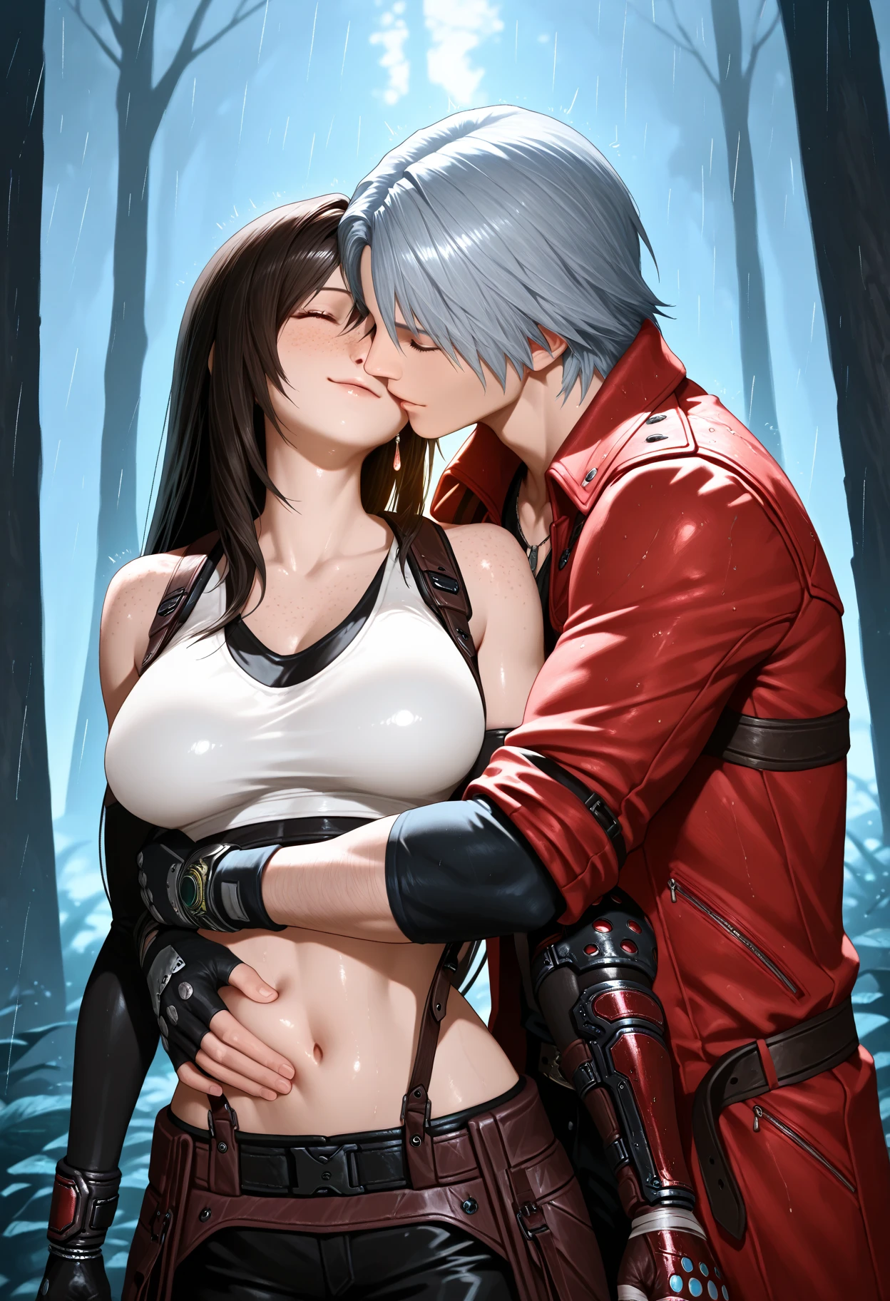 kairi, kingdom hearts, topless, nude, deep cleavage, large breasts, kairi embracing dracula, kairi kissing dracula, male dracula, black hair, pointed teeth, dracula biting kairi's neck
