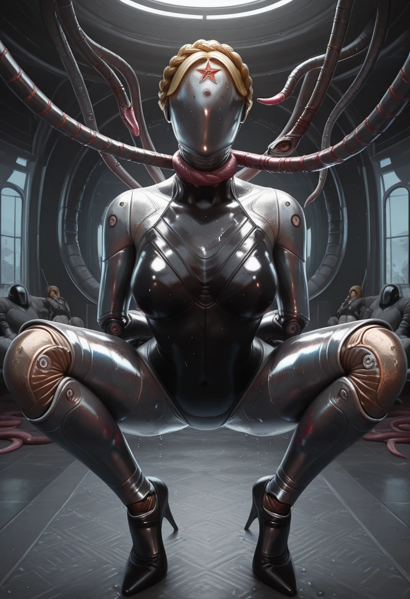 (masterpiece, best quality)
AtomicW, 1girls, (metallic skin, no face, robot:1.3), sitting in a park, trees, sunshine, naked, on the sofa smiling, showing crotch open crotch legs raised and open, White-panties, legs spread open, big legs open, lying down