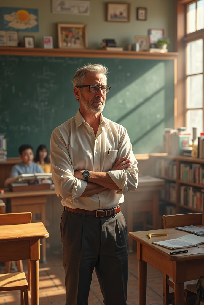 A teacher studying his students in class