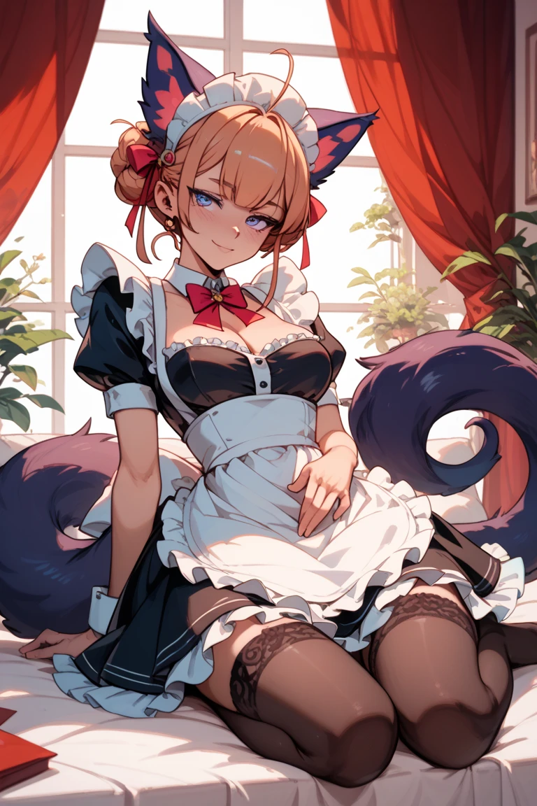 Adult woman, short pink hair, Fox ears, Cyan eyes, Fox tails, form fitting dress, open shoulders, pink lipstick, ssmile, Masterpiece, hiquality