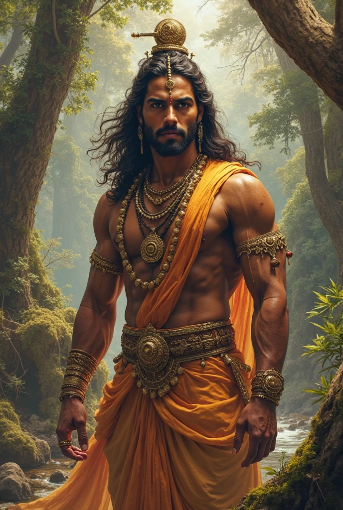 A realistic image in which Lord Hanuman is standing, his body color is realistic, six pack song, his face is absolutely clear, he has a mace in his hand, he has a crown on his head, he is wearing jewellery, he is sitting with his legs crossed, his hands are folded, he has an orange colored dhoti. May my forest be like a forest behind
You don't know how many times you go, even if you are in pain, even if you are doing it everywhere