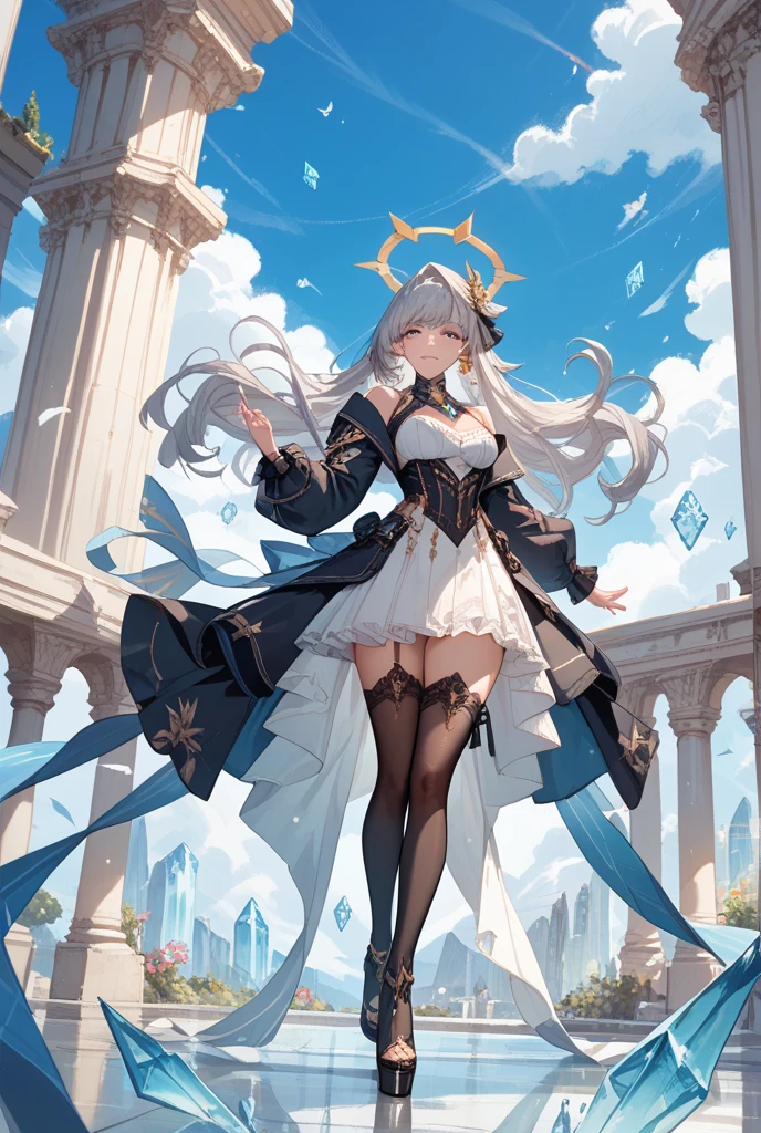 ((2D Beautiful Girl、top-quality、perfect fingertips 1.1、Perfect Anatomy 1.1、Perfect outfit、Beautiful illustration))、extremely delicate and beautiful、Long straight hair、Soio、beatiful detailed eyes、Aristocratic clothing、(((Leotard costume))))、Princess、、a smile、(Royal Gardens)、年轻、12year old、elementary student、(Full body depiction)、full-shot、blue-sky、Slender Beautiful Girl、