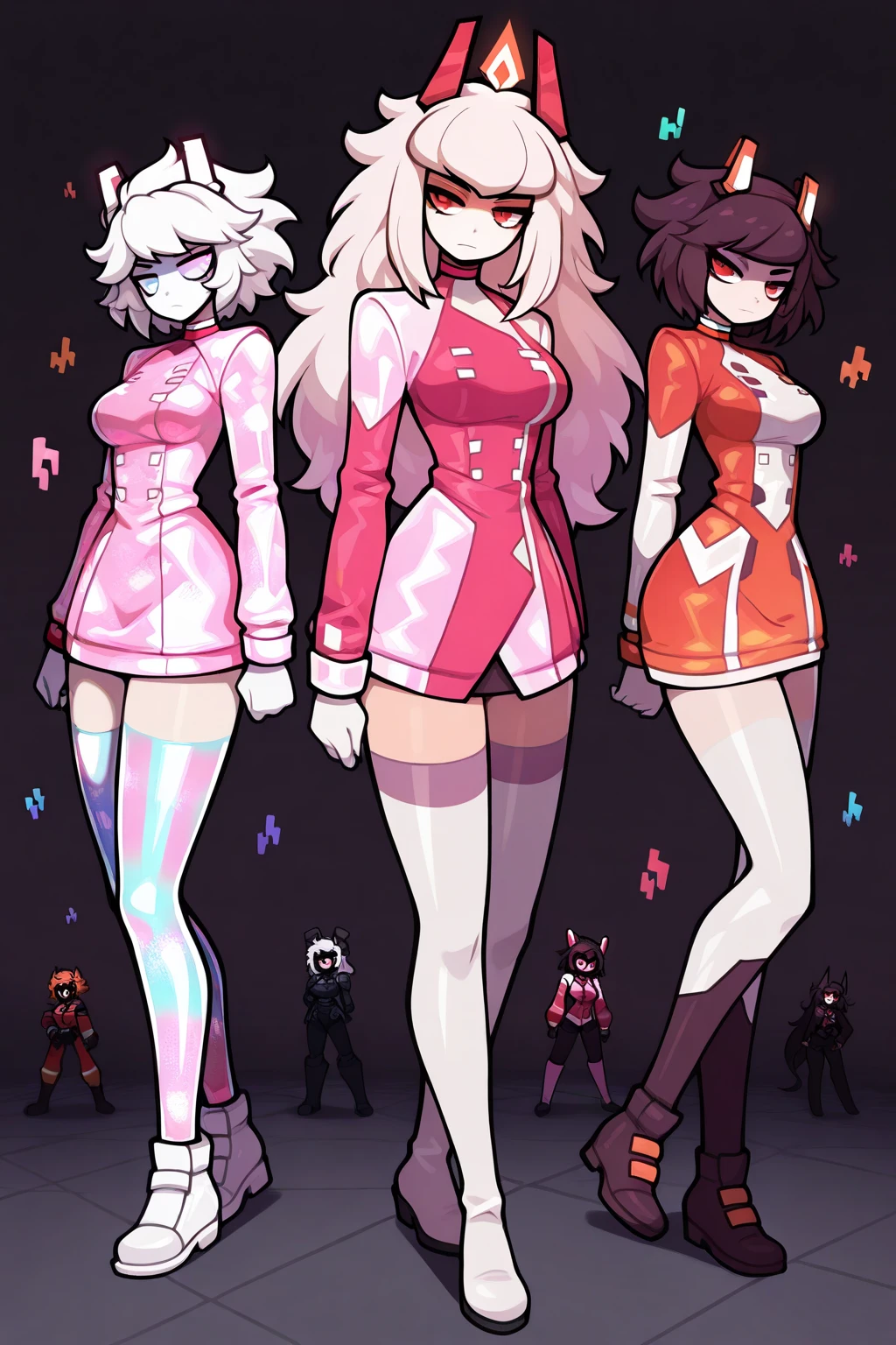 There are two women in black swimsuits standing next to each other, y un chico, Three futuristic princes, Fanart oficial, high resolucion, caras definidas, alas de hadas, proporcioness, buenas sombras, fondo perfecto blanco