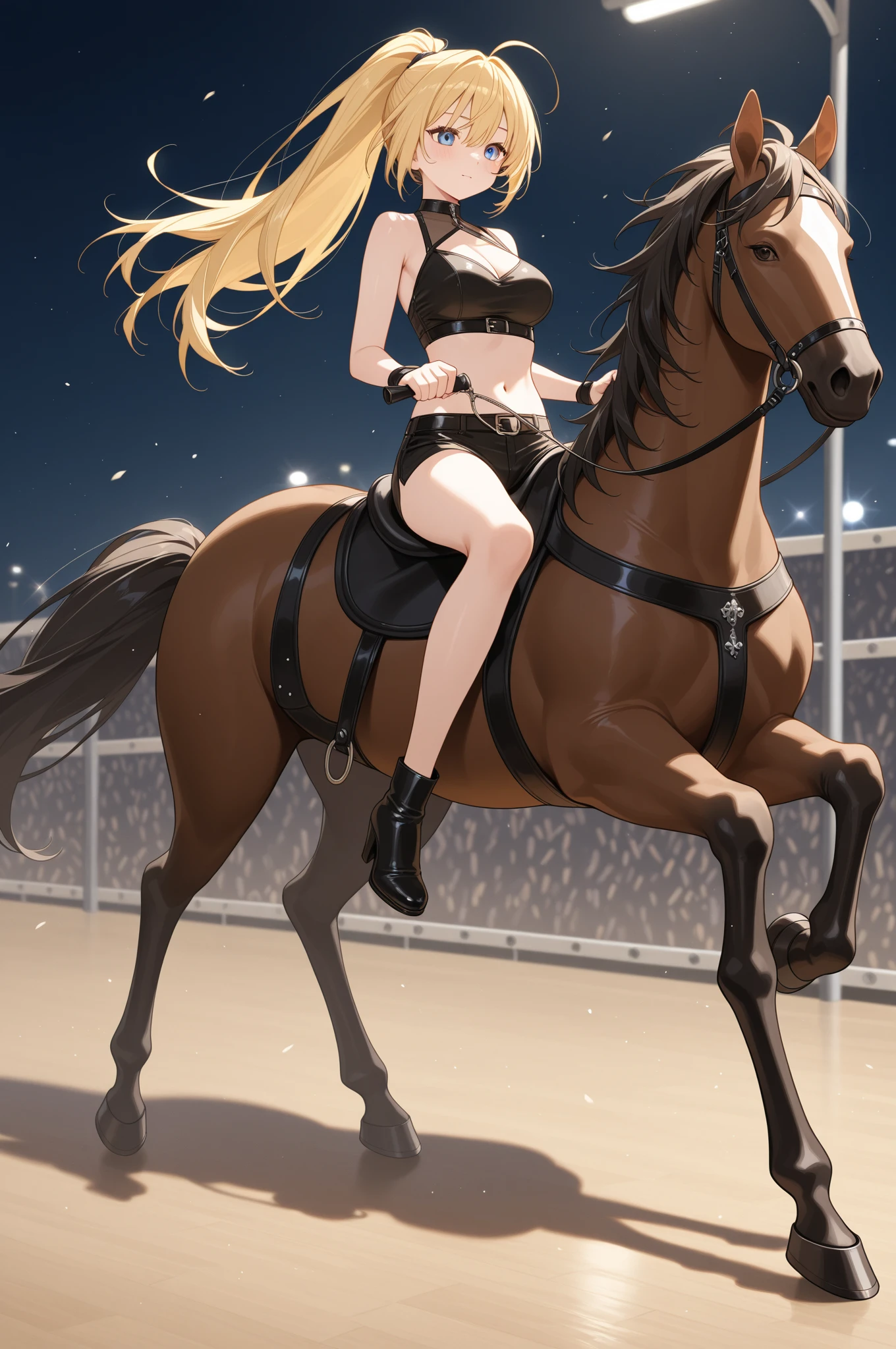 High resolution, high quality, high definition image, 8k1 girl solo.Eclair Seaetto.riding on a white horse,smile、Showing some panties and bra..Overcoming obstacles with horses