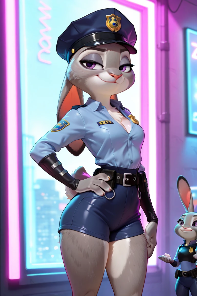 melhor qualidade, obra de arte, Sozinho, 1 garota,  JudyHopps, uniforme policial, peitu pelada mostrando a buceta