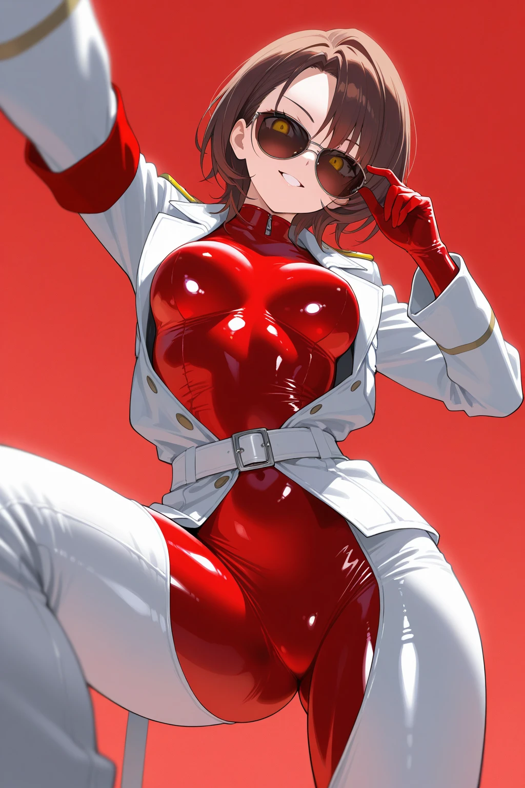 Japanese girl、Close-up of a girl in a red leotard、Red shiny leotard、Black boots、Saiyan Girl, wonderful, Nano Girl, Female body type, Inspired by Hiromu Arakawa, Anime Manga Robot!! Anime Girls, Fubuki, Full Body Suit, by Hiromu Arakawa、wonderful, silk, Beautiful and attractive anime teen, Anime Girls of the future, tears,Drooling,Pee,Sweat,incontinence,Peeing、Estrus、Eyes wide open、Estrus、Blushing、Nipples are erect、Face is hot、Lust、incontinence、My crotch is wet、Crying face、Drooling