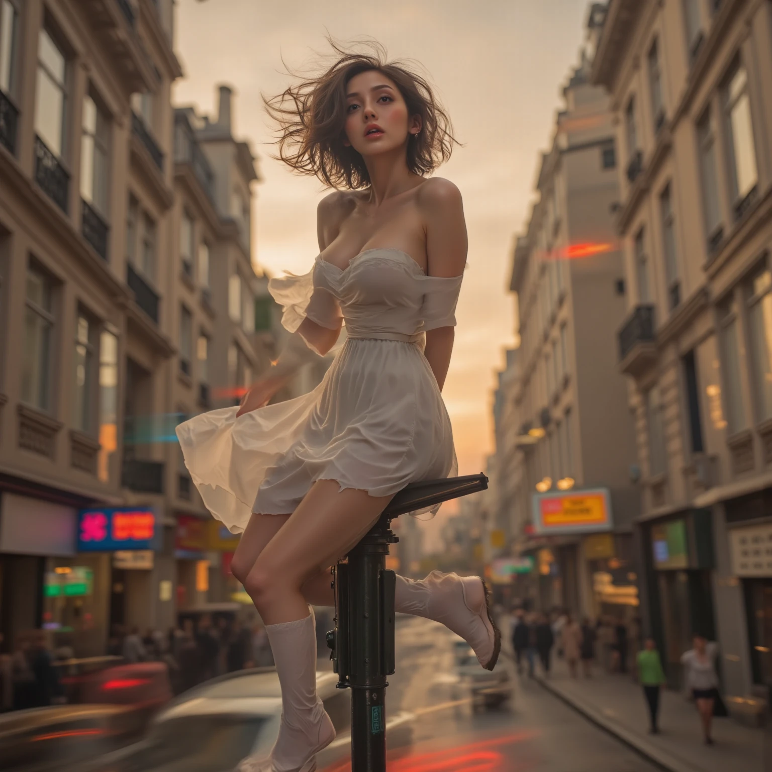 (best quality,4k,8k,highres,masterpiece:1.2),ultra-detailed,(realistic,photorealistic,photo-realistic:1.4), profesional photograph, natural light, portraits, a beautiful young japanese girl, 17 years old, bare body, exposed her breast, seductive look, soft glow, elegant beauty, perfect face with soft skinice, detailed blue grey eyes, sexy pose, delicate skin texture, flowing messy hair, lustly expression, sexy posture, collarbone, naturally droopy breast, (sitting:1.2) with (cross-legged, knees up, bare foot), (grass field with skyline:1.4), subtle shadows, daylight and clouds background, shallow depth of field, foggy and greeney atmosphere, fine art photography, close up, (seen from below:1.4), facing forward, photon mapping,