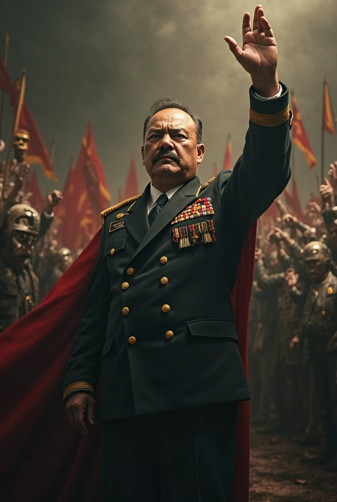 Make a propaganda of Joseph Stalin at the time of the Russian revolution against Leon Trotsky showing Leon Trotsky with devil horns, Red eyes, blood, dead and evil and on the other side Stalin as a hero slave , On the contrary, fighting for the leadership of the Soviet Union 
