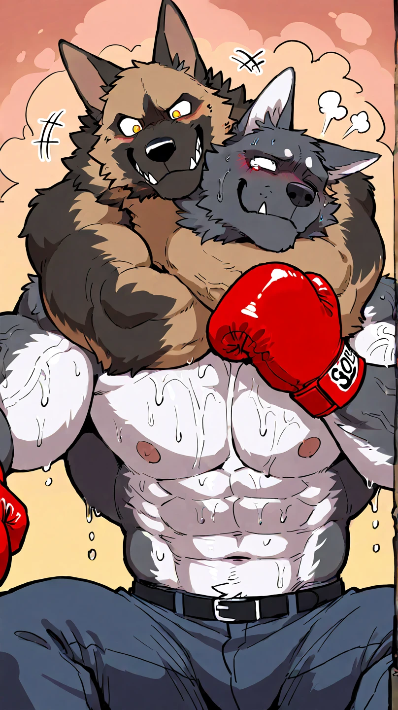 Lora:baloo, full height. 4k, high resolution, best quality, posted on e621, solo, anthro body, male bear, adult, masculine, (thick, strong pectorals, defined muscles, muscular shoulders), correct anatomy, (boxing ring background, gym background), (blurry background, out-of-focus background:1.2), (by wfa:1.0), (by takemoto arashi:1.0), (by Taran Fiddler:0.5), sexy, (cel shaded, cartoony shading:1.2), black lineart, black outline, flat coloring, (strong shadows, dark shadows:1.2), (pink shorts, topless, boxing gloves), sexy shadows, lion tail, slim posture, open mouth, open:1 eyes, detailed eyes, tilted head, exhausted, wet sweat:1.2, (bruised:1.6, shiner:1.2), lying