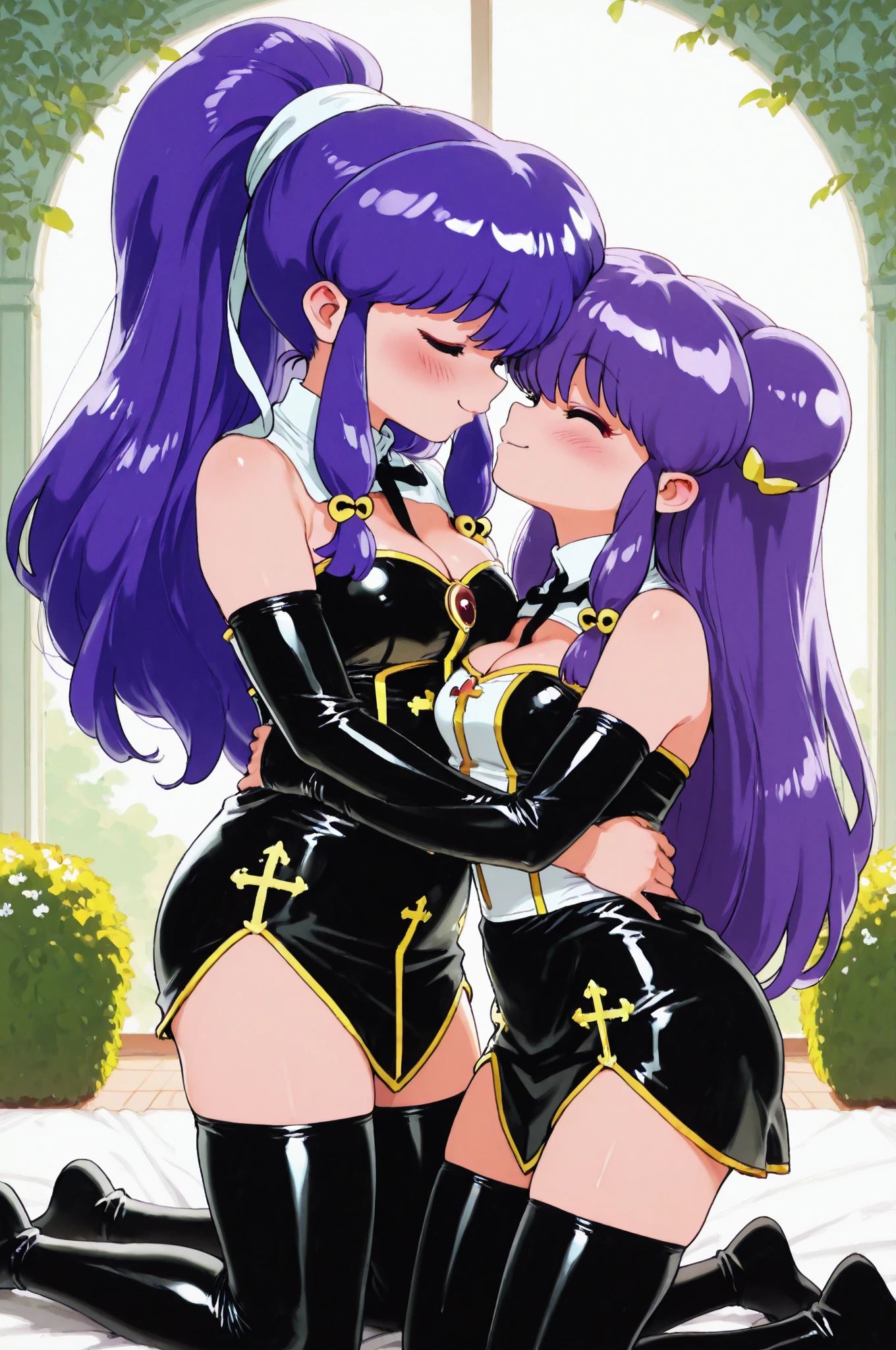 ((highest quality)), ((masterpiece)), (detailed), （Perfect Face）、The woman is Alien Mercury, wearing an alien dress, with short blue hair and a completely alien body.、The woman is happily hugging and kissing the powerful alien king.