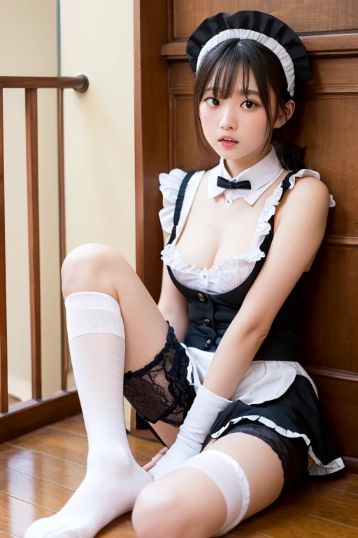 Highest quality、8k、Junior high school girl、Big Breasts、bikini、Black Knee High、Thighs、Sexy pose、Black knee socks