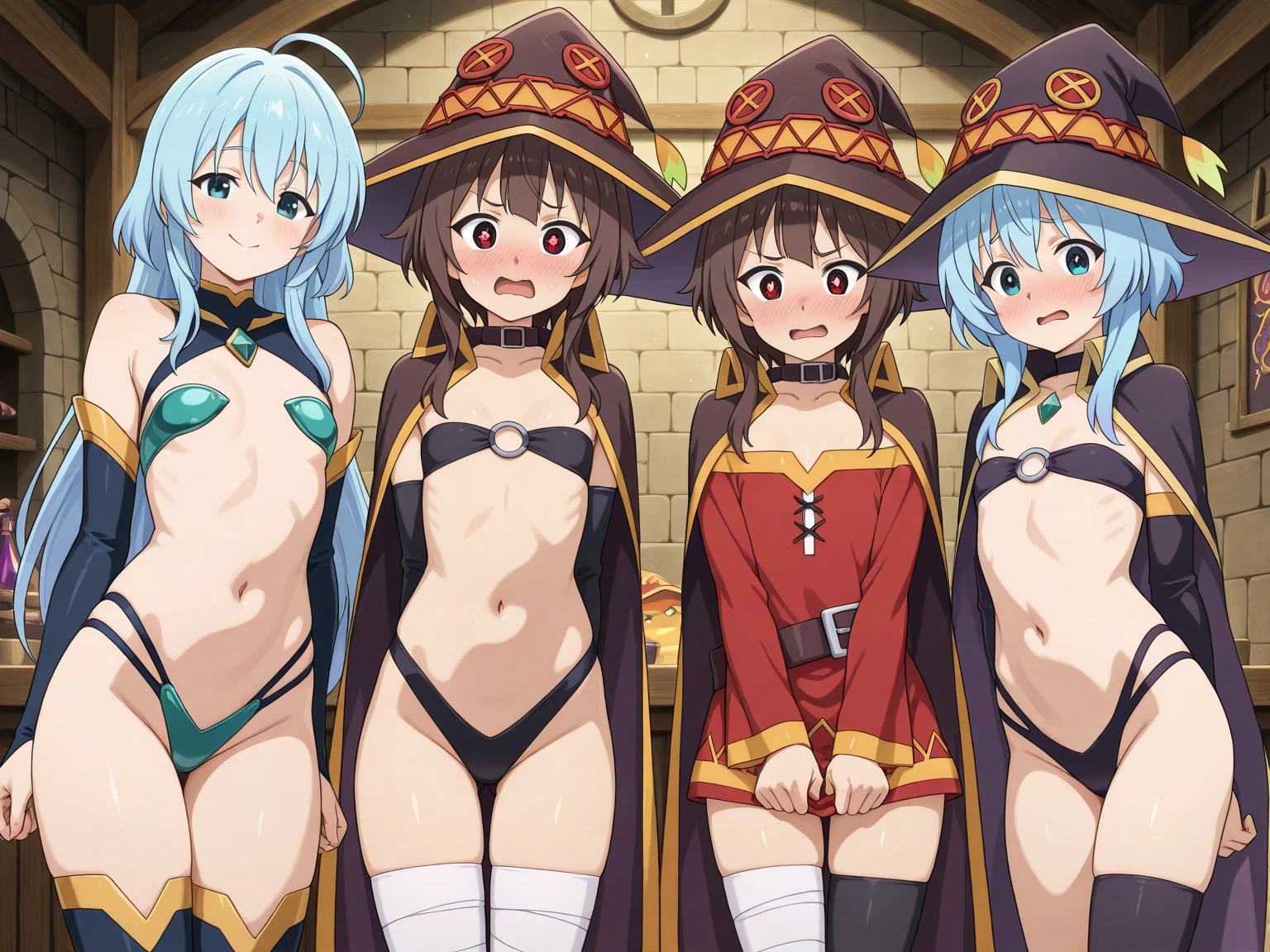 ((NSFW:1.3)),(Textured skin, Anatomically correct, Super Detail, high details, High quality, hight resolution, Best Quality, 1080p,4K),(One-person viewpoint, looking at viewer, subjective:1.5),
(women's bath room:1.3),
((8 Women, Group photo of the girls:2))
((Women of different ages:1.5)),(Girls with busts of all sizes:1.5),(Girls with various hairstyles:1.5),
(inviting you to have sex),
((Girls line up sexy pose:1.6)),
(full body shot:1.5),(front view:1.5),
(naked, nude, barefoot:1.5),
nsfw, showing off pussy, showing off breasts,
(Wet body, sweating:1.5)
nsfw,(enraptured face:1.4),(naughty expression:1.2),(orgasm smile:1.5),seductive smile, excited smile,
(blush, face blush, blushing:1.3),
(vivid pussy, high quality vagina:1.1), (dripping love juice:1.1),