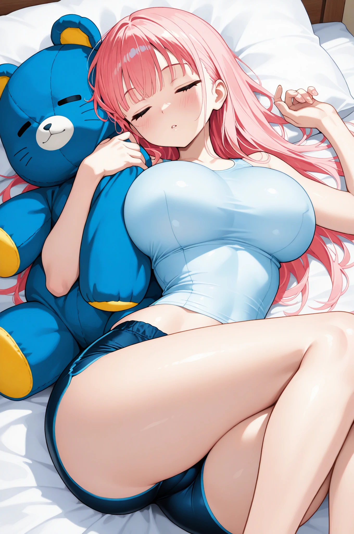 best quality, very aesthetic, Super detailed, best illustration, 1girl, おっぱい, pink_hair, blunt_bangs, butterfly_hair_ornament, school swimsuit