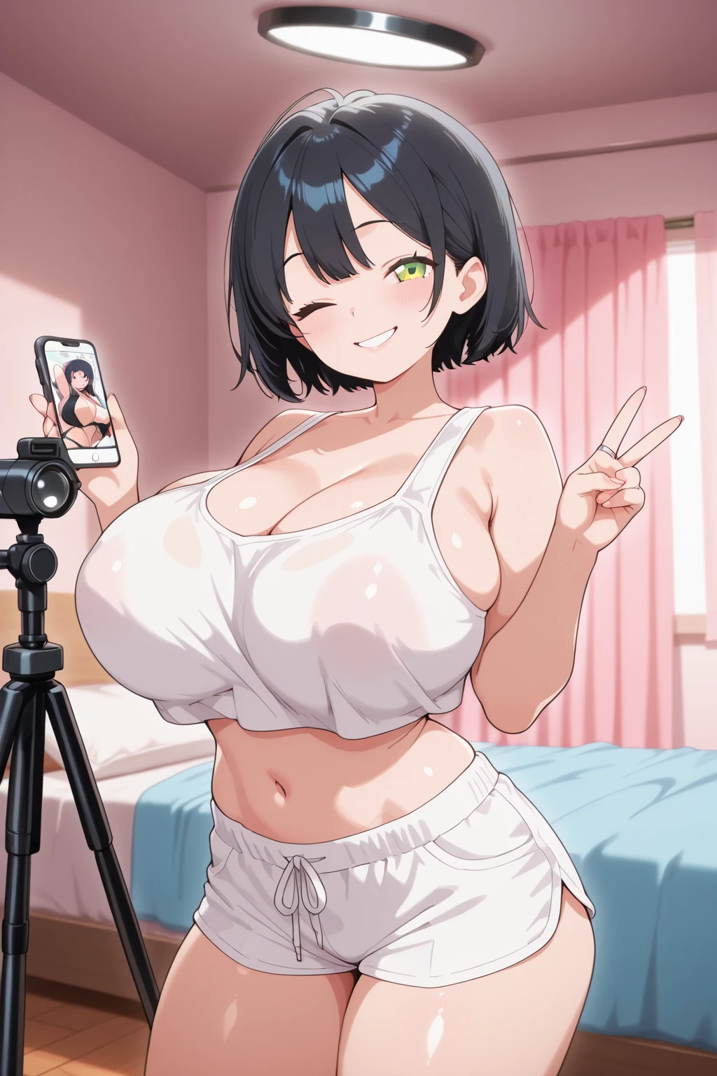 Highest quality,masterpiece,Gal-type actress,nude,Black Hair,Black hair color,Nipples,adult video shop,Autograph session,Pussy,I greet them with a smile,Super Beauty,Outstanding proportions