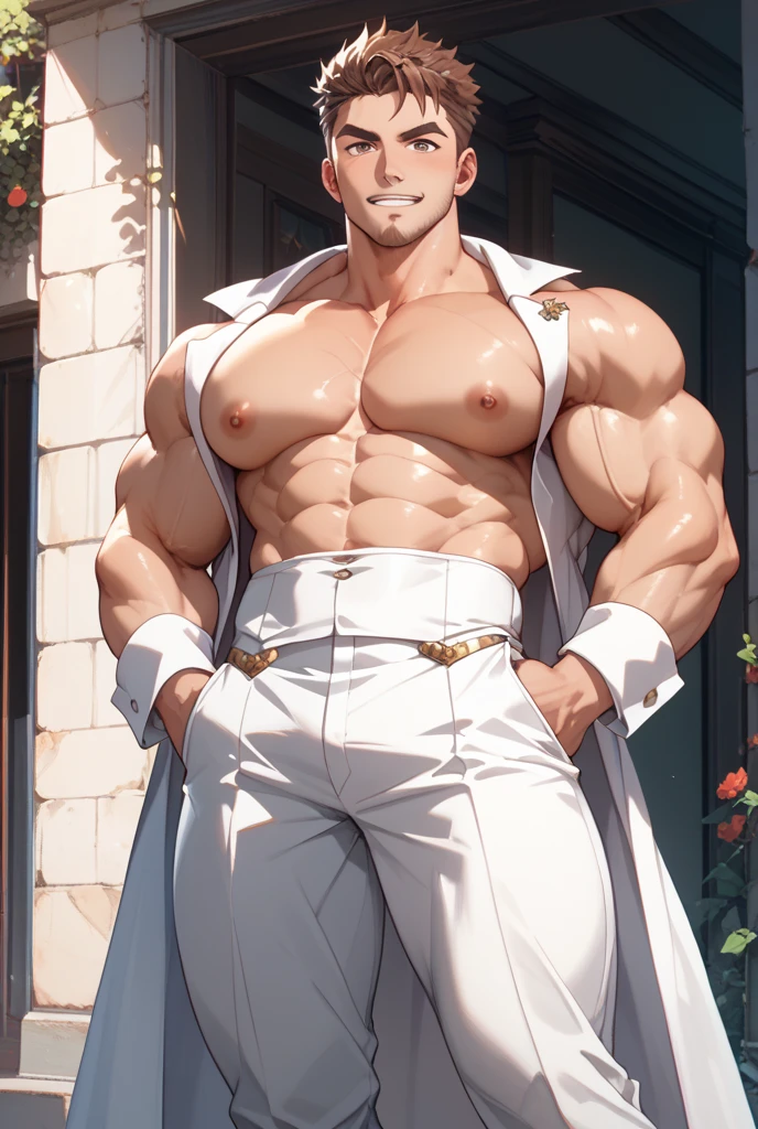 1boy asian male, (korean man with k-pop idol look), black hair, giant, model shoot style, looking at viewer, standing, strong body, standing, in the beach, exotic skin, beach lifeguard costume, prominent muscle bulge, brutalmass, detailed face, heavy muscular, stubble, photo real, sexy, big, brutalmass, giant, muscular body, bulk, massive body, large size, smile, illuminating light, sunrise, outdoor