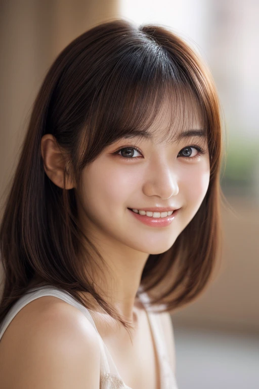 masterpiece,best quality,(Japanese girl),((Beautiful girl)),cleavage,indoor,(perfect body beauty:1.2),(shy smile),beautiful teeth,