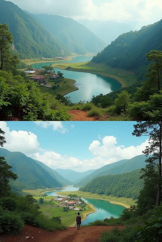 (The beauty created by AI is the best、I was impressed)、magnifica、masterpiece、、Up to the knee、Great affection、Valley scenery、thick mist:1.7,