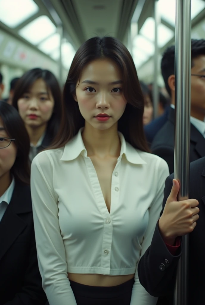 (32K:1.9, Highest quality, masterpiece, Ultra-high resolution, Professional low-angle camerawork:1.5, Very detailedな肌と顔の質感:1.4), Always accurate, Very detailed, bag, (((((Crowded train:2.0, Crazy behavior:2.2, A man touches a woman's body:2.5))))), ((25 year old Japanese woman, Big breasts on the verge of collapse:1.2, Camisole dress and cardigan:1.5, Incredibly slim body:1.3, areola is not visible)), belt, Fair skin, elegant, sense of cleanliness, Thin eyebrows, (Big eyes that exude beautiful eroticism:0.4, A shy smile:1.0, I despise you from the bottom of my heart:0.8, Open your mouth a little, lipstick, Feel the beautiful eroticism:0.9, Dark brown medium hair), Earrings, necklace, bracelet, romantic, mysterious, Object of admiration, original, dramatic, artistic, Innovative, charm, Heartful, Fancy, Tilt, sense of loss, special, ((exciting, Extreme, sense of openness, suffering, sufferingの表現)), (((Mistakes of youth, 女性的なcharm)))
