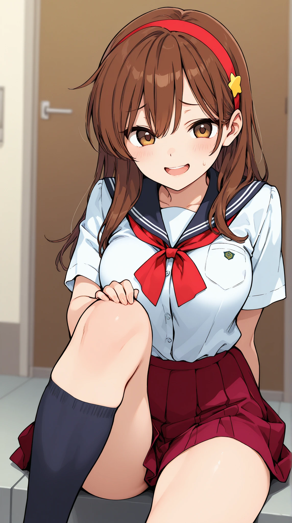  Asuna、asuna,One girl, Kick、Lift your legs、Kick、smile、Closed Mouth、Shorts、Shorts、Long Hair,Knee socks, smile, View your viewers, Removable sleeves, skirt, 4K,8K,Kick、High Kick