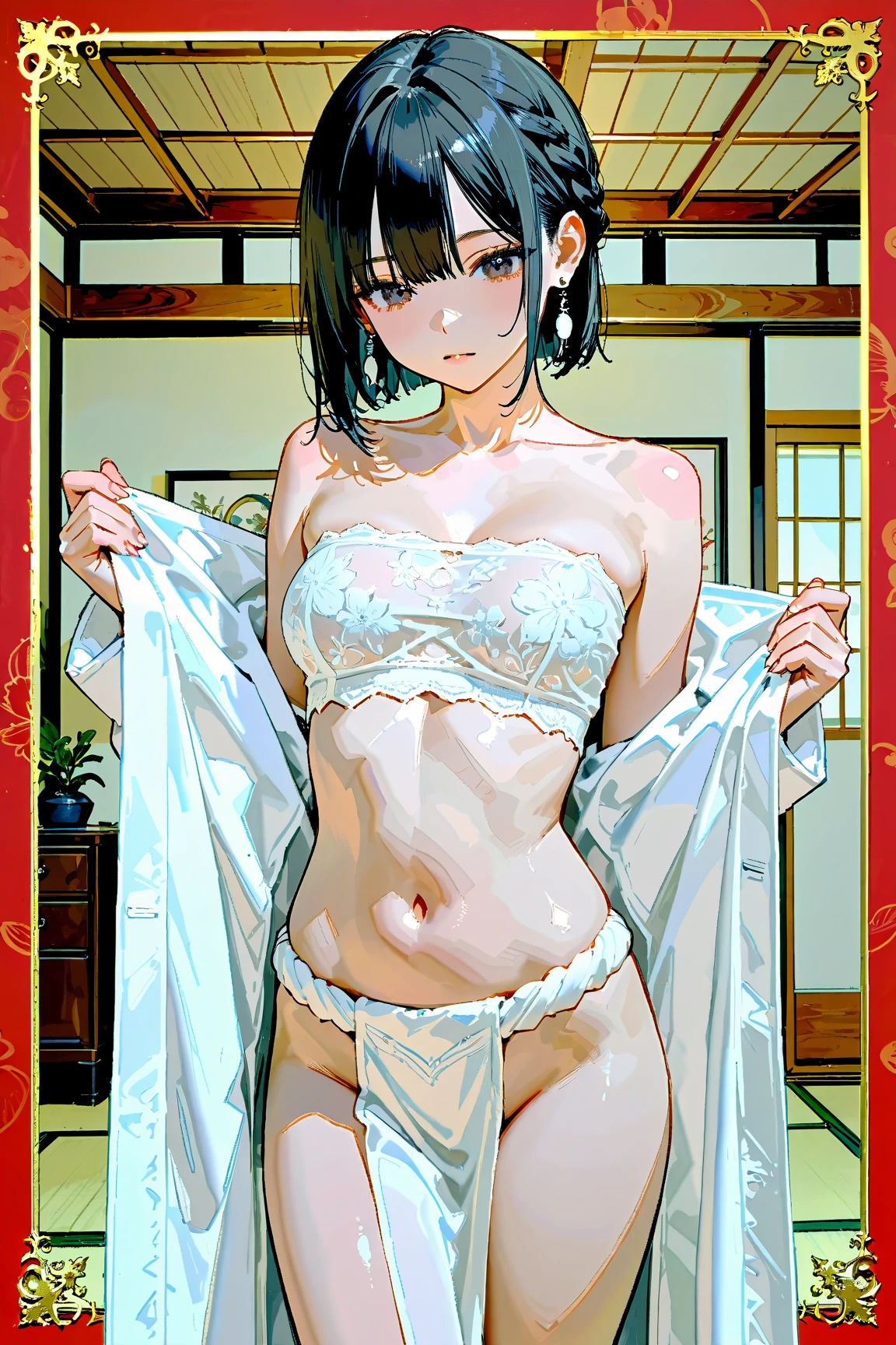 (fashion magazine gravure:1.3),(masterpiece, best quality:1.1),gravure photo of a girl from the Edo period, (tween girl takes off her yukata and exposes her nipples),sexy posing in a variable color yukata,variable pattern yukata,Steampunk,model posing,summer,whole body,pussy juice,(detailed face,)