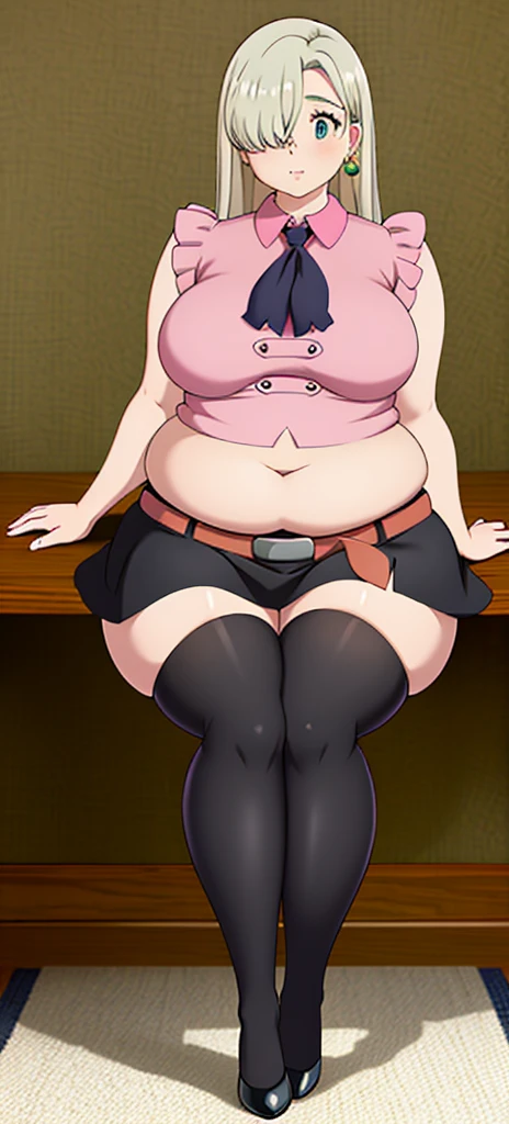 A girl truncheon beautiful crazy psycho beautiful sexy cute big breast hair braid ball yellow shine short cut her eye brown sleepless eye stress mood good dresses orange top green stripe sleeveless cheerleader shows navel and a short bright orange skirt black heel