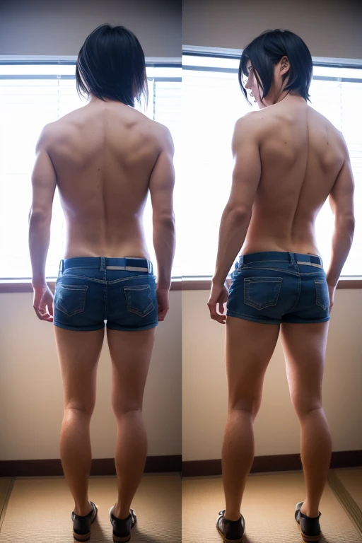 {8K}, {{{Photorealistic}}}, {best quality}, {hyper detailed}, {ultra-detailed}, {HDR}, {{{young male}}}, {young Japanese male}, {{{around 14 years old male's thin body}}}, {{{young male's full body}}}, {{{police mugshot front and back, full body}}}, {{nude}}, black hair, black eyes, {{topless}}, {{bottomless}}, {{{{{penis, testicles}}}}}, {young male's very thin body}, {{{beautiful face}}}, embarrassed, {very short hair}, {nudity}, {very thin body}, {{short height}}, {{{{{pointing his finger at his thighs}}}}}, {strong light coming in}, {{{full body mugshot front and back}}},